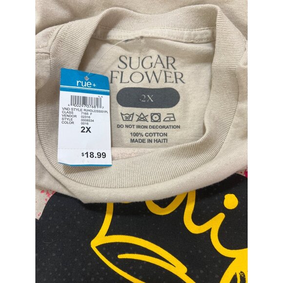 Sugar Flower Womens Graphic T-Shirt 2X Beige Cotton Casual Streetwear - Picture 4 of 4